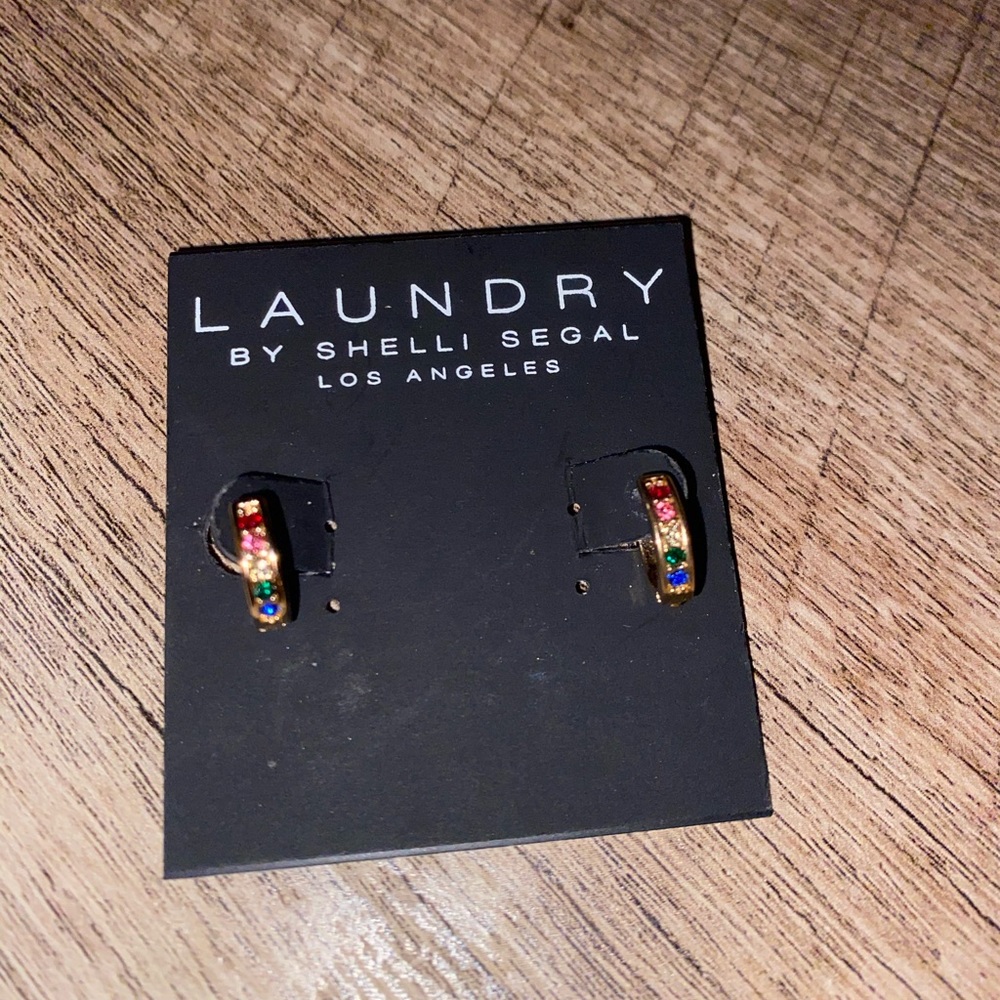 Rainbow diamond hoop earrings